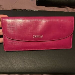 Coach Darcy magenta crossgrain patent leather wallet